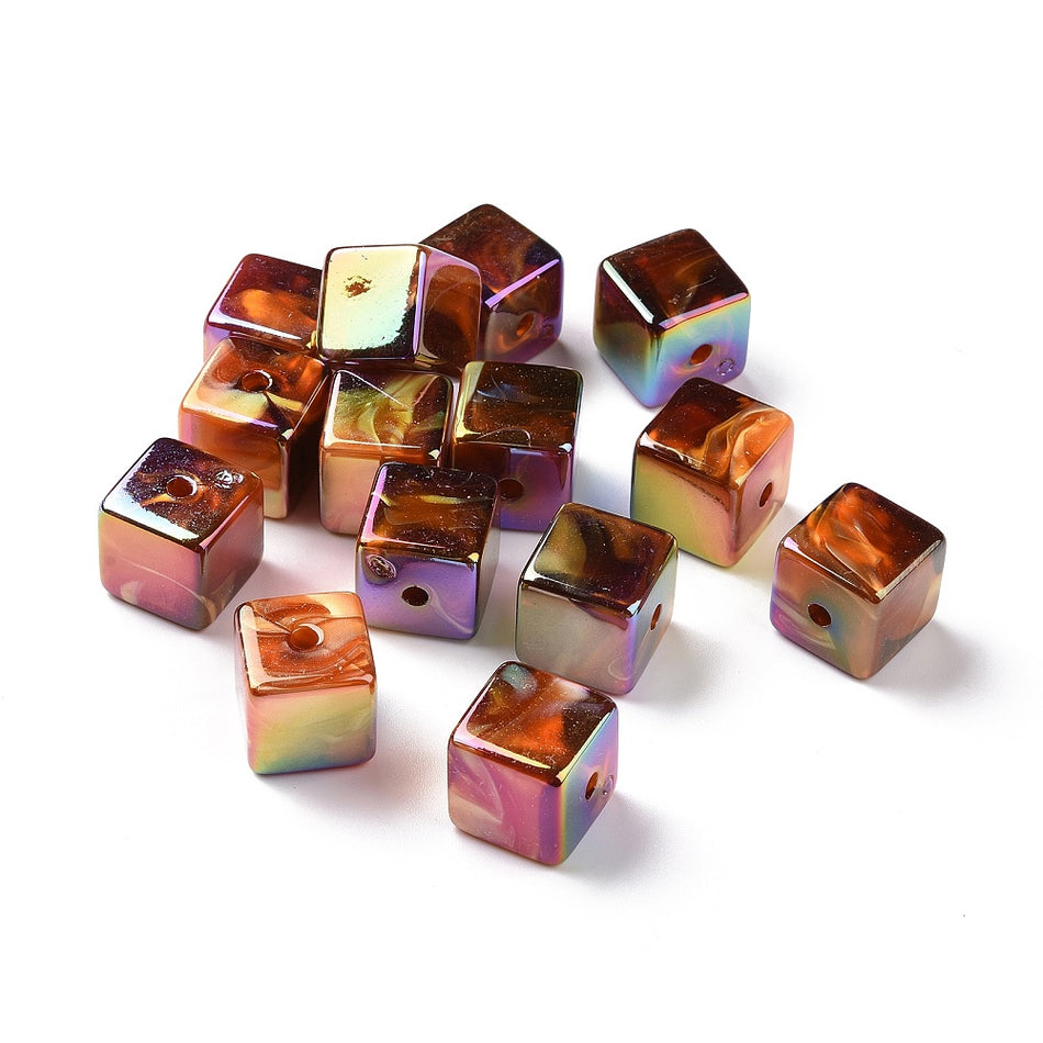 Gold Foil Acrylic Cube Beads 16mm, 10pcs