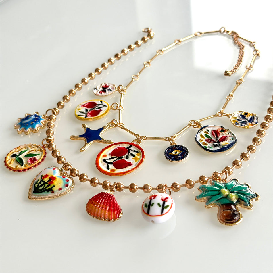 Vibrant Double-Layer Charm Necklace, 20inch-22inch