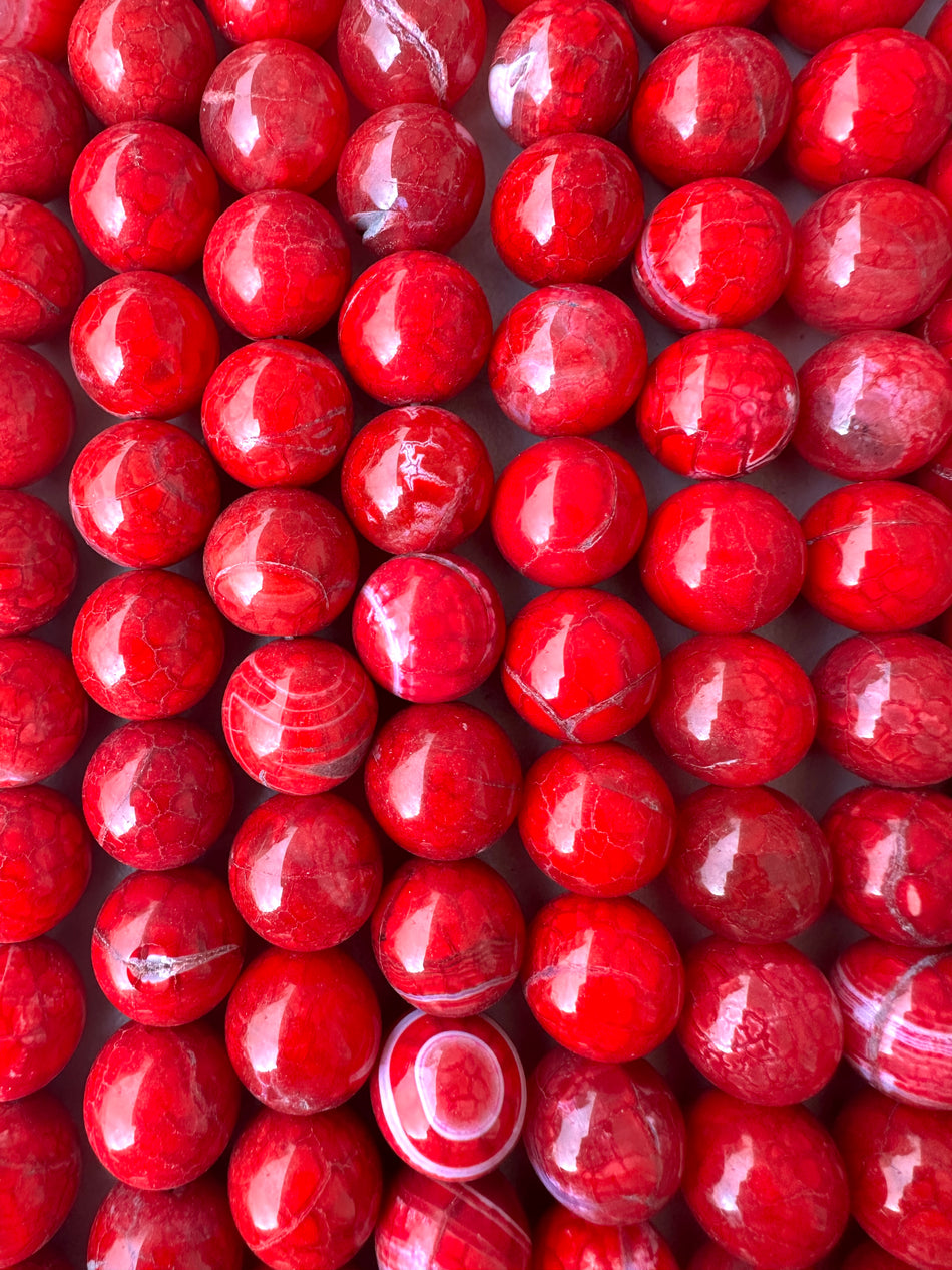 Red Round Agate Strand, 20mm