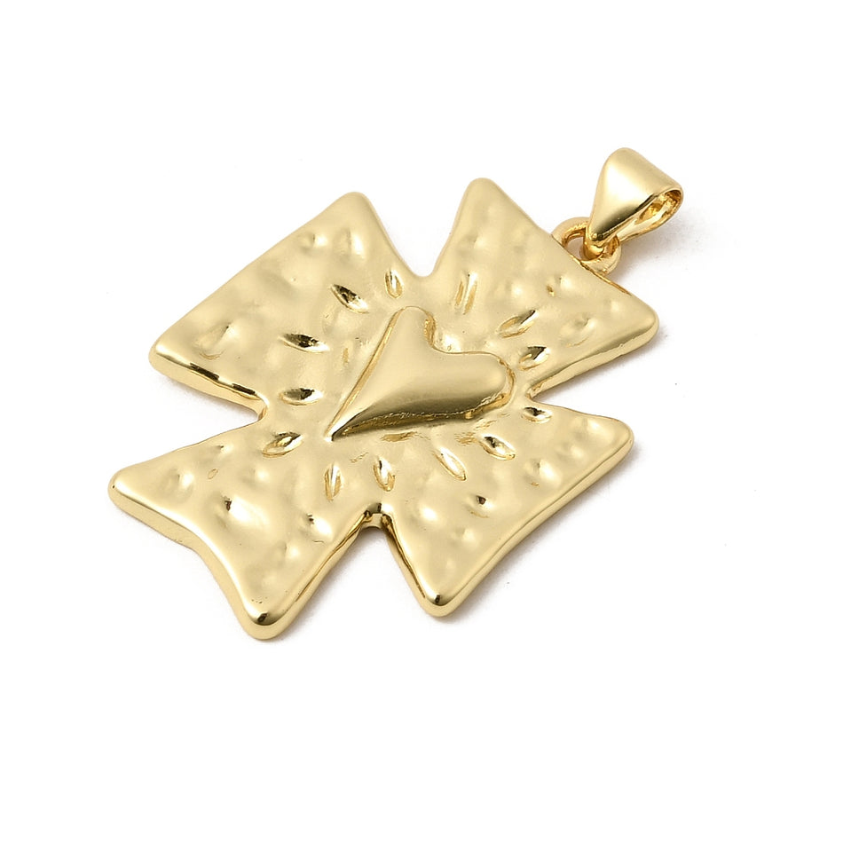 18k Gold-Plated Cross with Heart Pendant 30mm, 2pcs