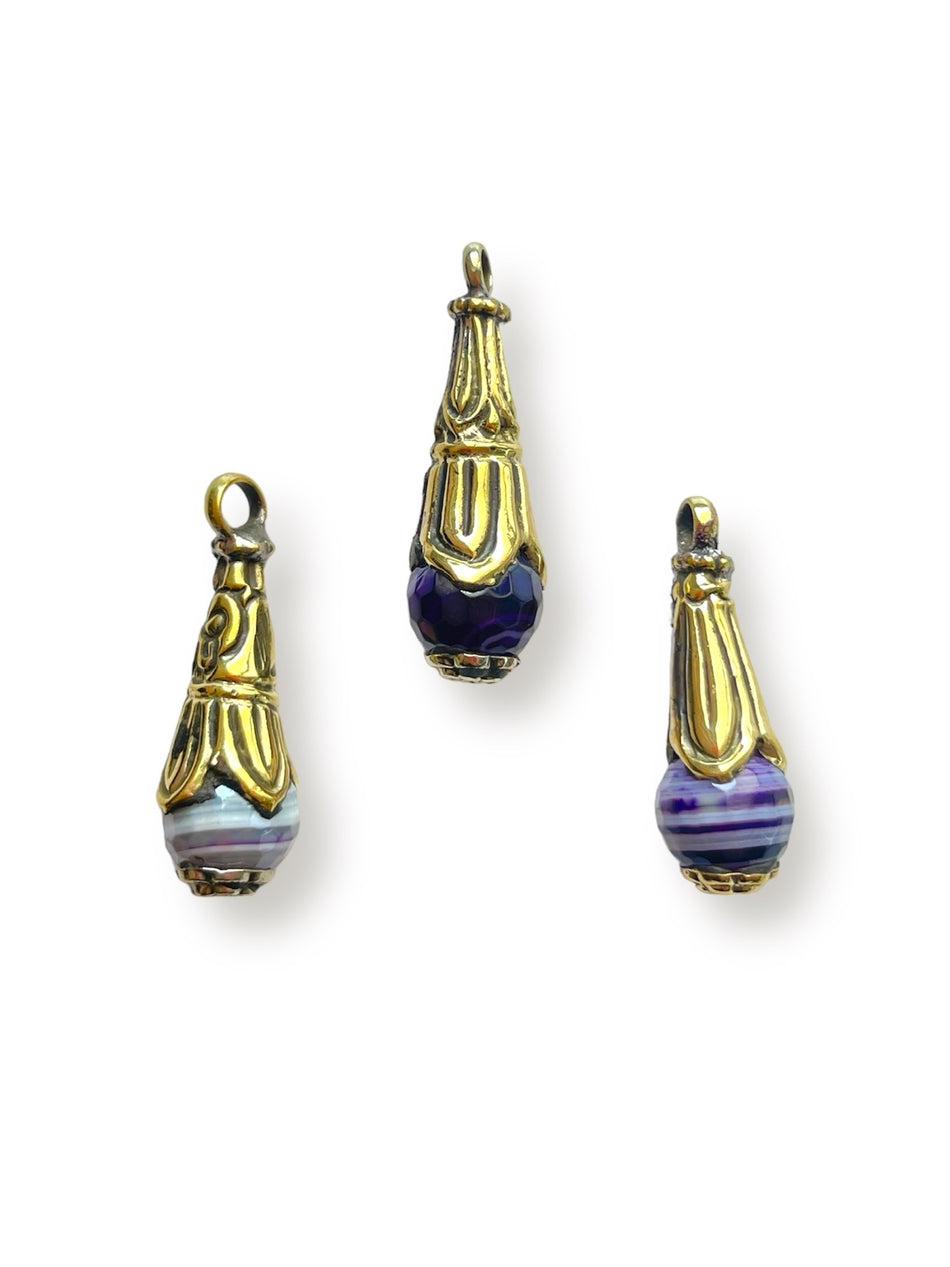 Purple Drop Tibetan Pendant, 1pc