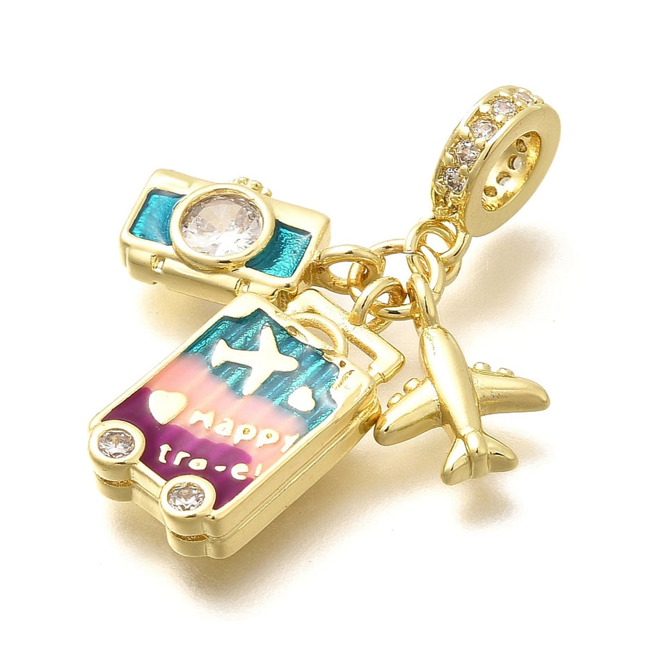 Gold-Filled with Zirconia Travel Pendant 33mm, 1pc