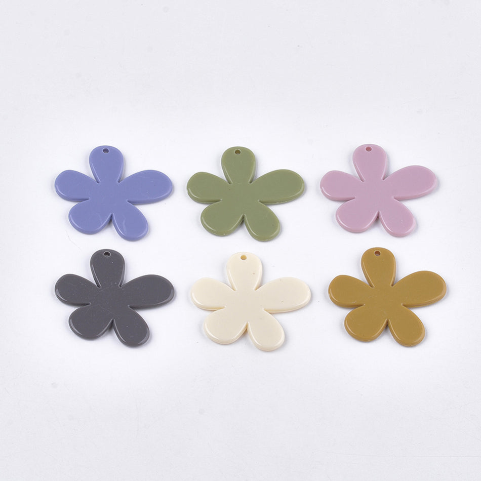 Mixed Color Flower Acrylic Beads 35mm, 6pcs