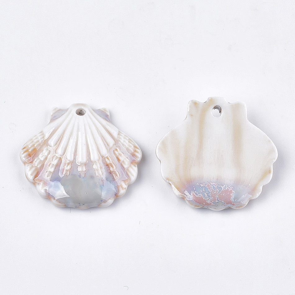 Shell Shape Ceramic Pendant 30mm, 2pcs