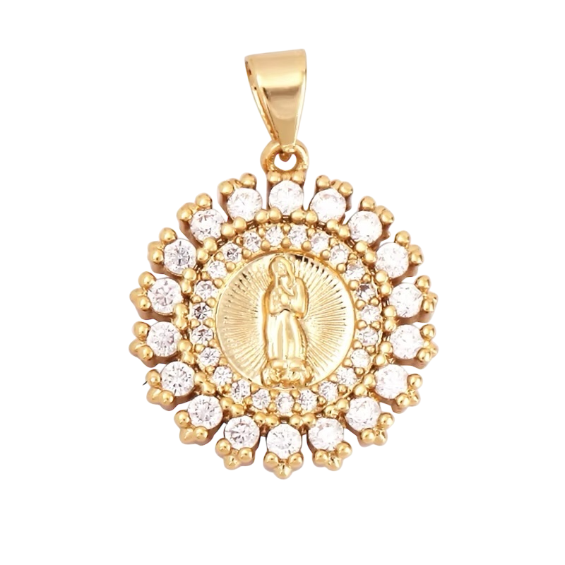 18k Gold Virgin Pendant with Zirconia 25mm, 1pc