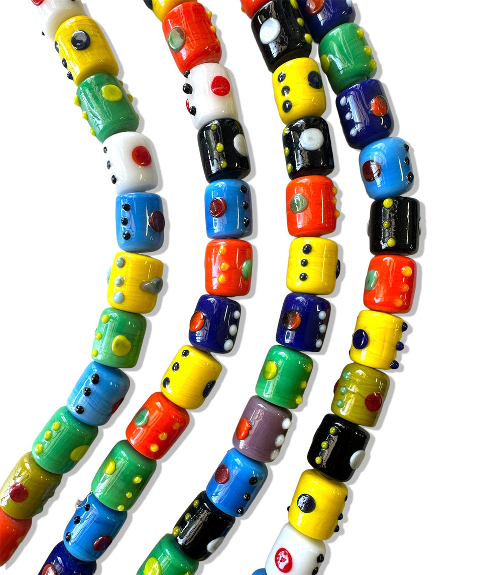 Multicolor Cylinder Bead Lampwork Strand, 14mm