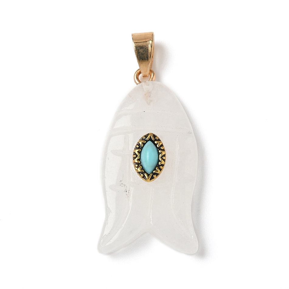 Mix Gemstone Fish Pendant 35mm, 1pc