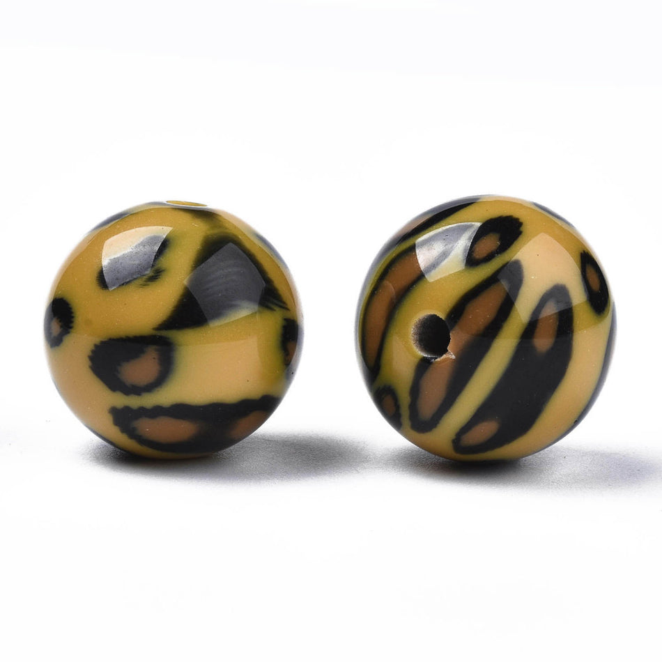 Round Acrylic Animal Print Beads 20mm, 10pcs