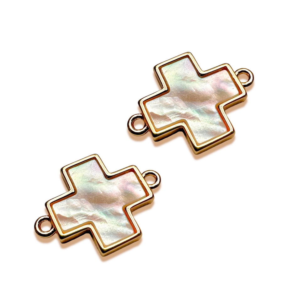 Mother of Pearl Cross Connector 16mm, 1pc