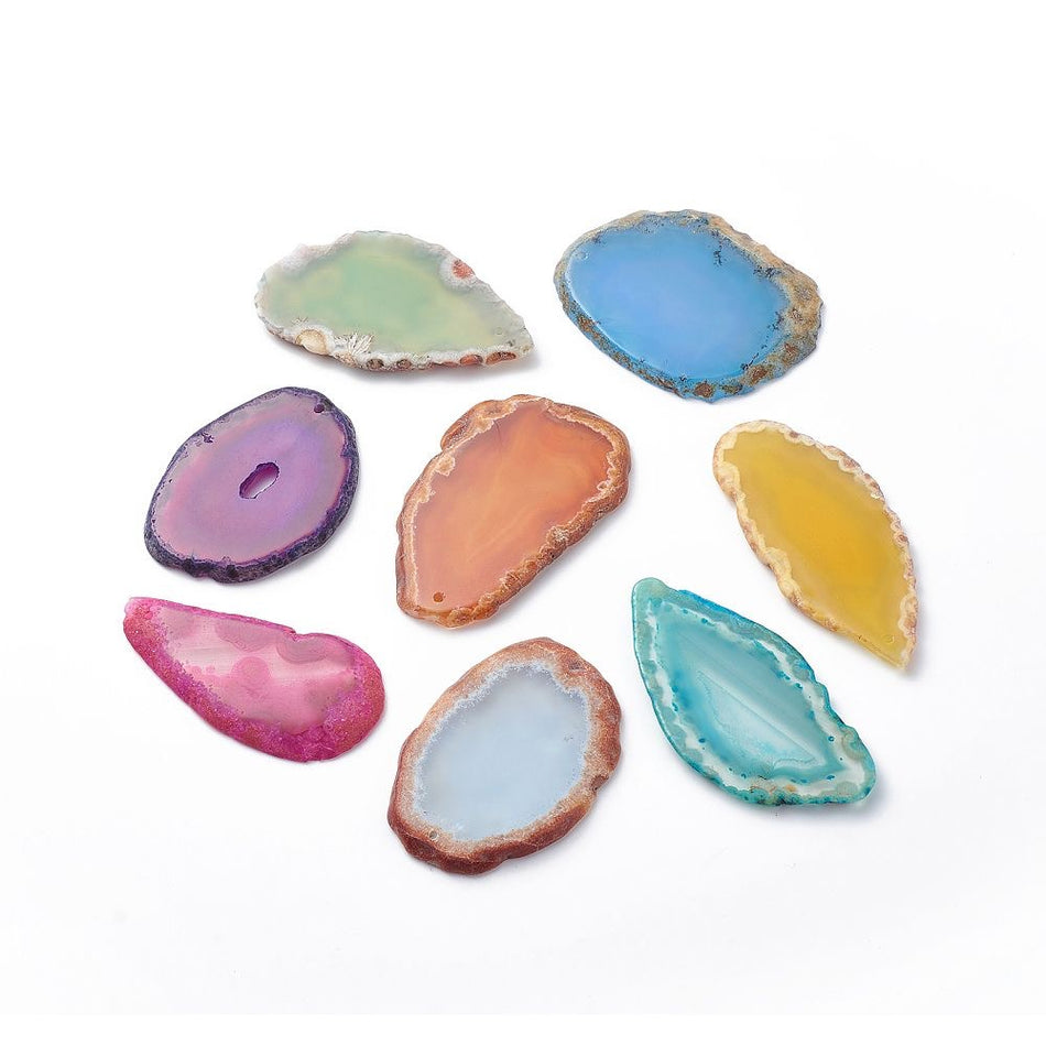 Random Color Thin Agate Slice Pendant 27 x 70mm, 1pc