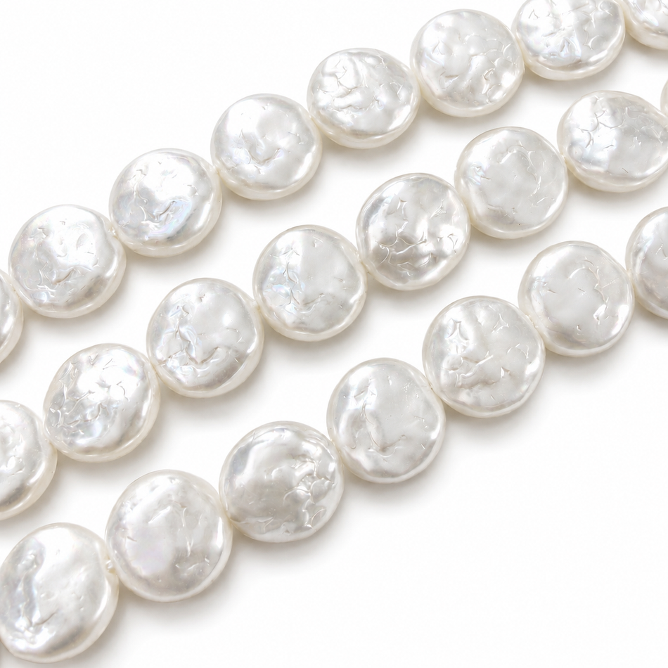 Flat Round Freshwater Pearl Bead 10mm Strand