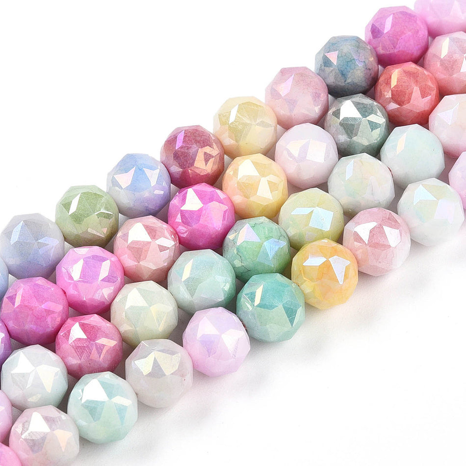 Round Electroplated Faceted Multicolor Bead 8mm Strand