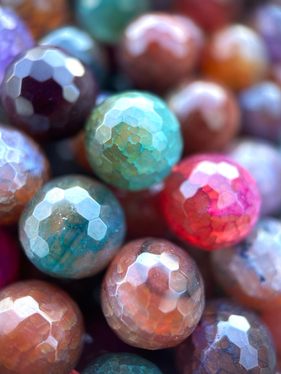 Faceted Multicolor Round Agate Strand, 12mm