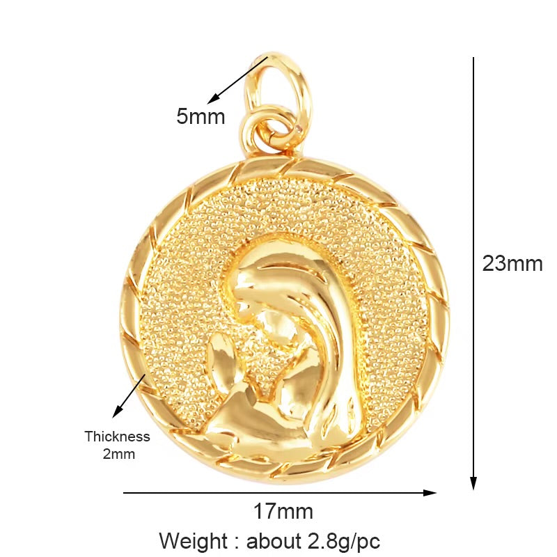 18k Gold Virgin Pendant 23mm, 1pc