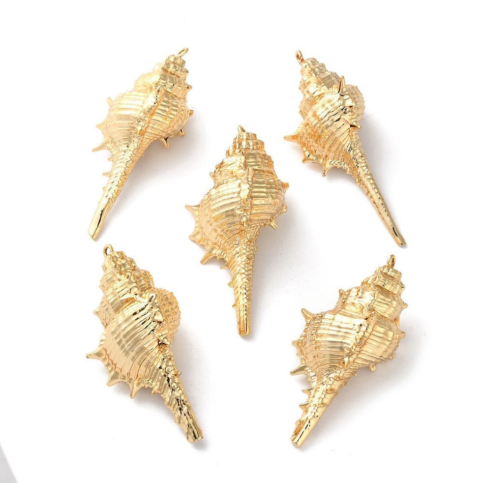 Golden Natural Conch Shell Pendant 52mm, 1pc