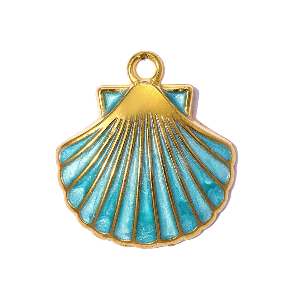 Stainless Steel Enamel Clam Shell Pendant 22mm, 2pcs