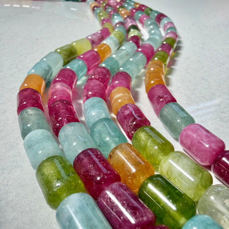 Multicolor Jade Barrel Bead 12mm Strand