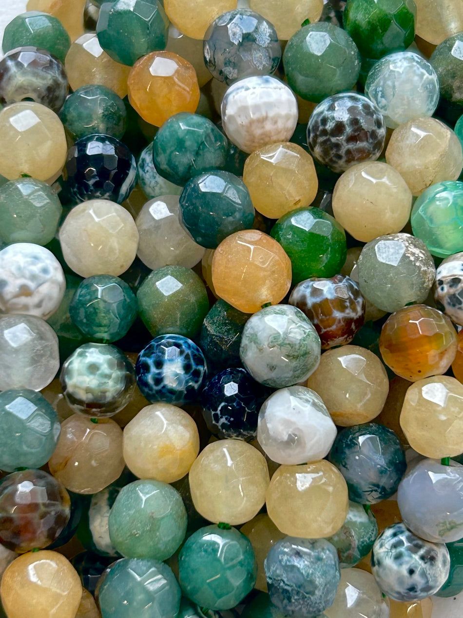 Multicolor Faceted Round Jade and Agate Strand, 8mm