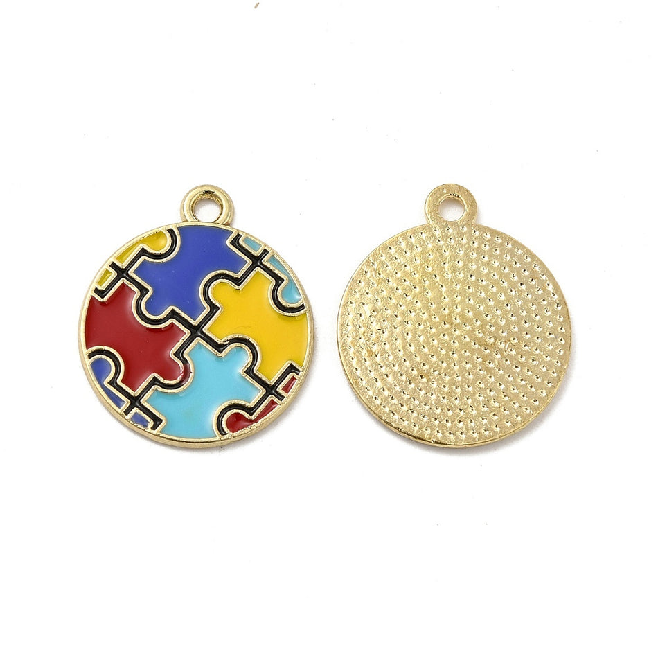 Autism Puzzle Pattern Charm, 4pcs23mm