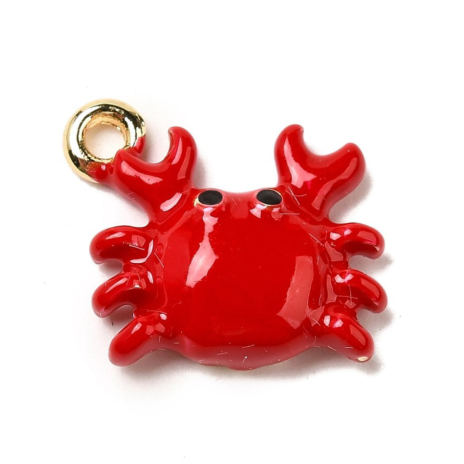 Red Enameled Crab Pendant 13mm, 2pcs
