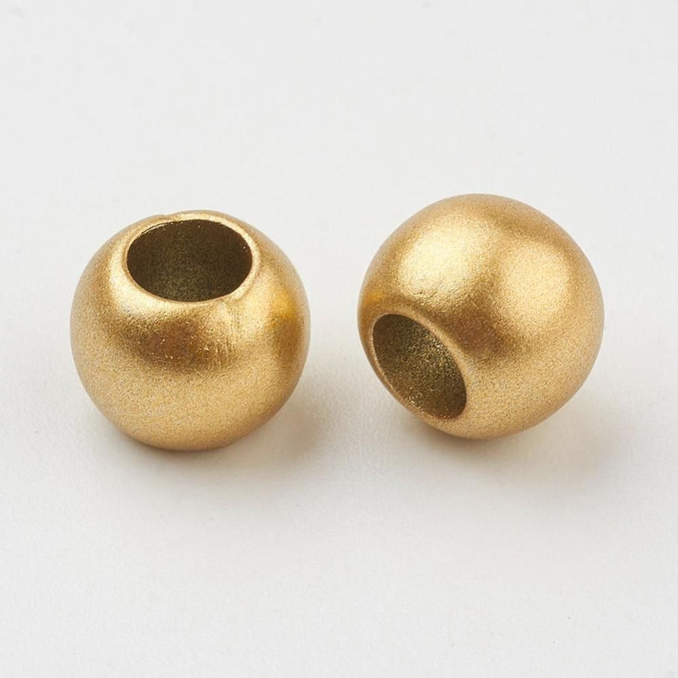 Gold Matte Large Hole Rondelle Acrylic Beads 10mm, 20pcs