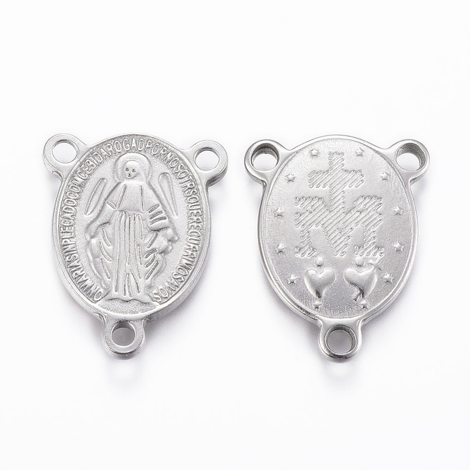 Stainless Steel Virgin 3 Loop Rosary Connector 22mm, 2pcs