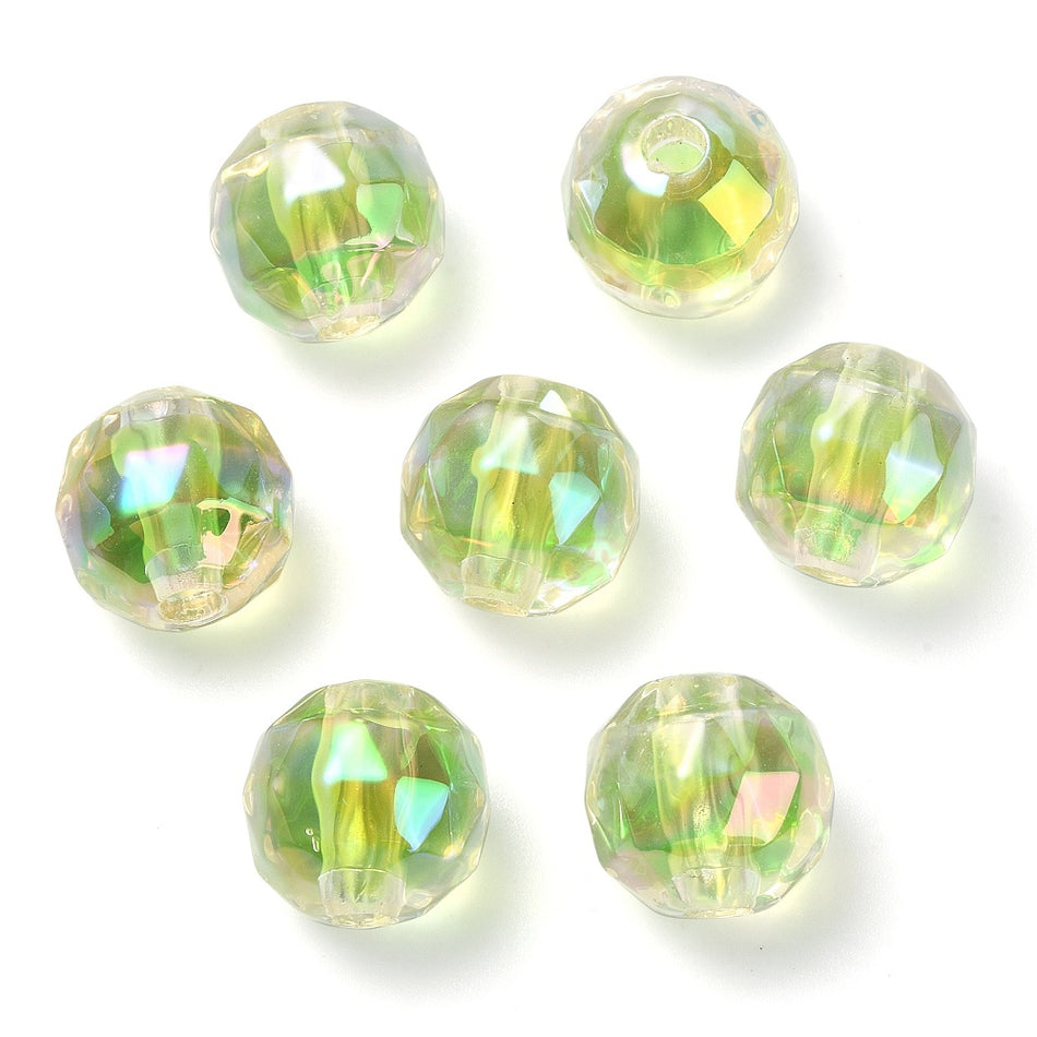 Faceted Green Round Acrylic Beads 15mm, 10pcs