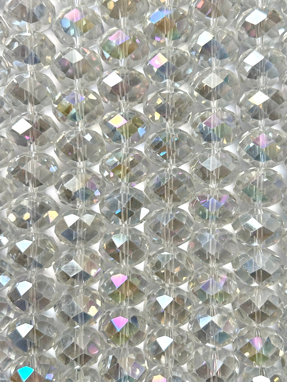 Faceted Rondelle Crystal Bead Strand, 18mm