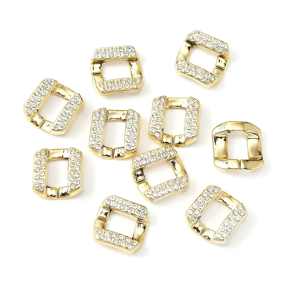 Gold Acrylic Rhinestone Link Ring, 4pcs