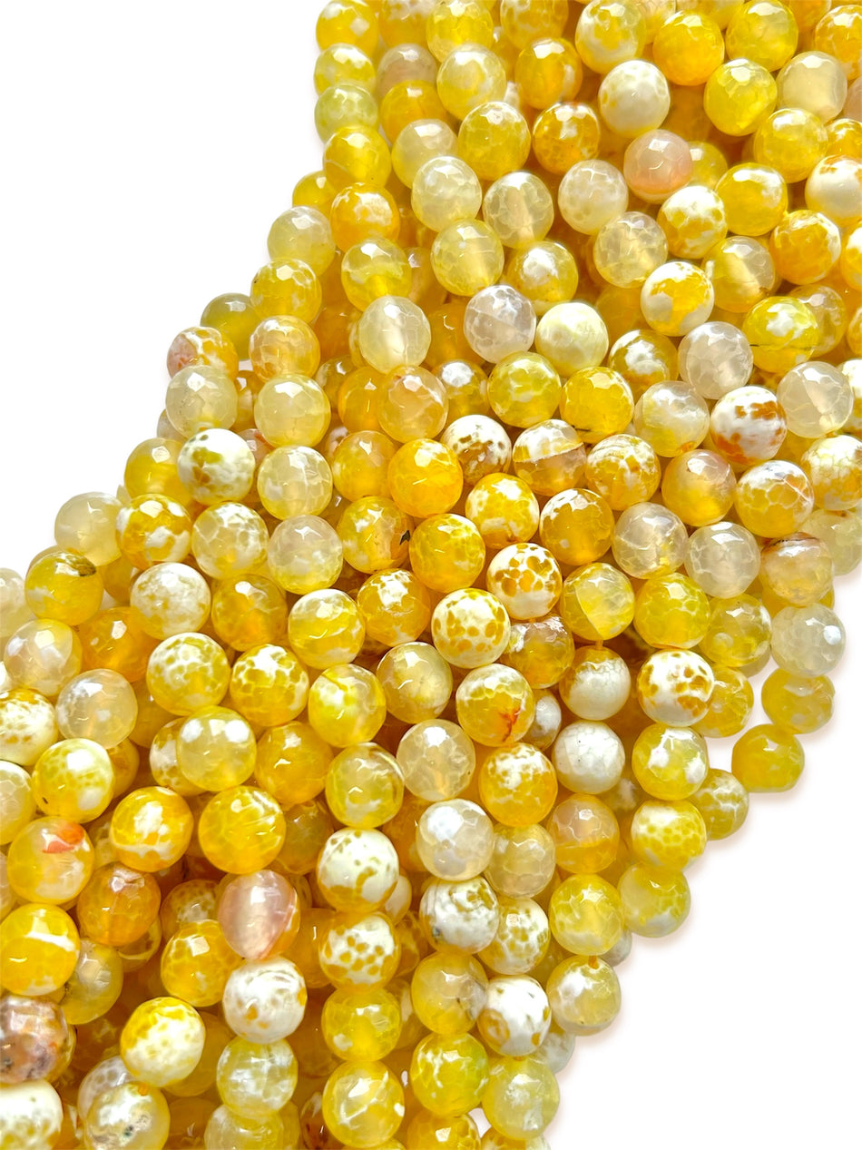 Yellow Faceted Round Agate Strand, 10mm