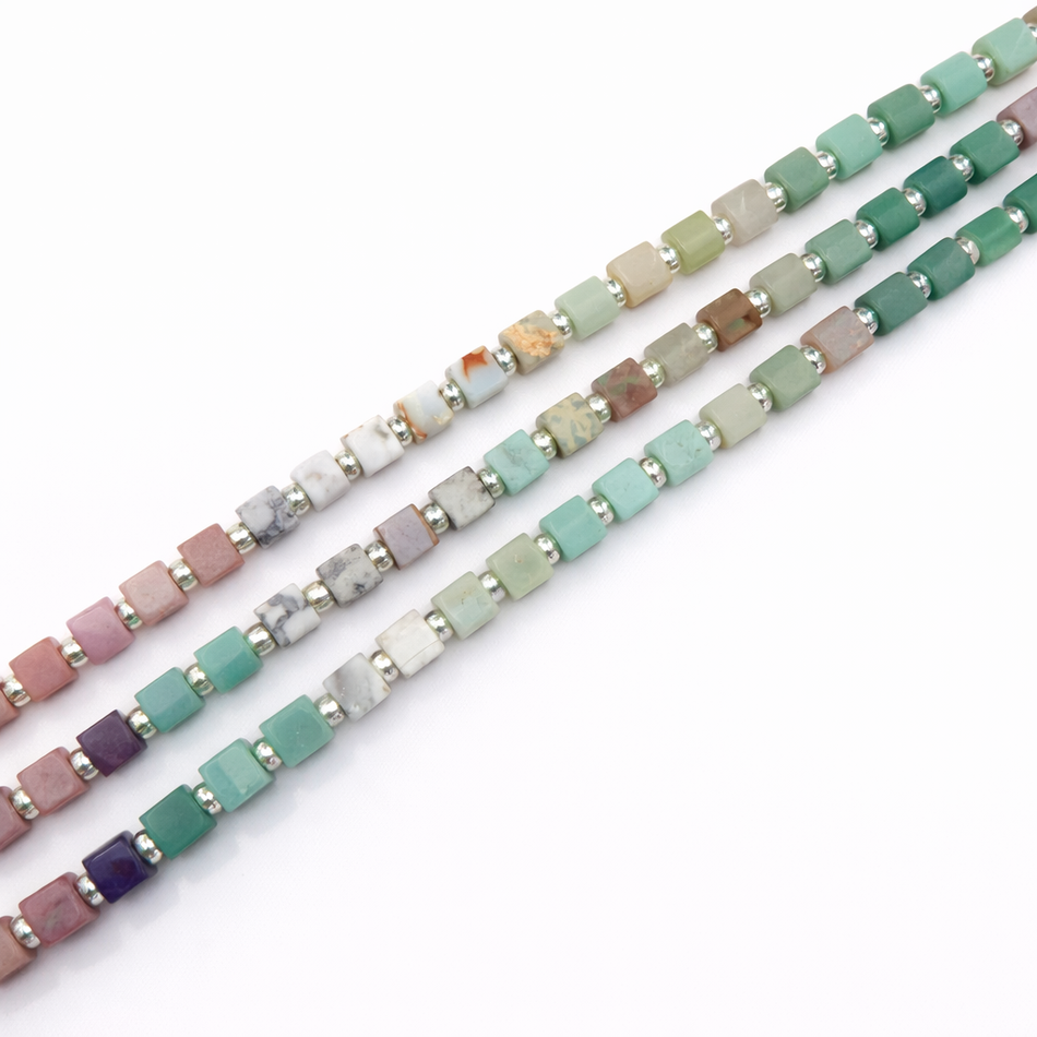 Multi-Gemstone Cube Bead 4mm Strand