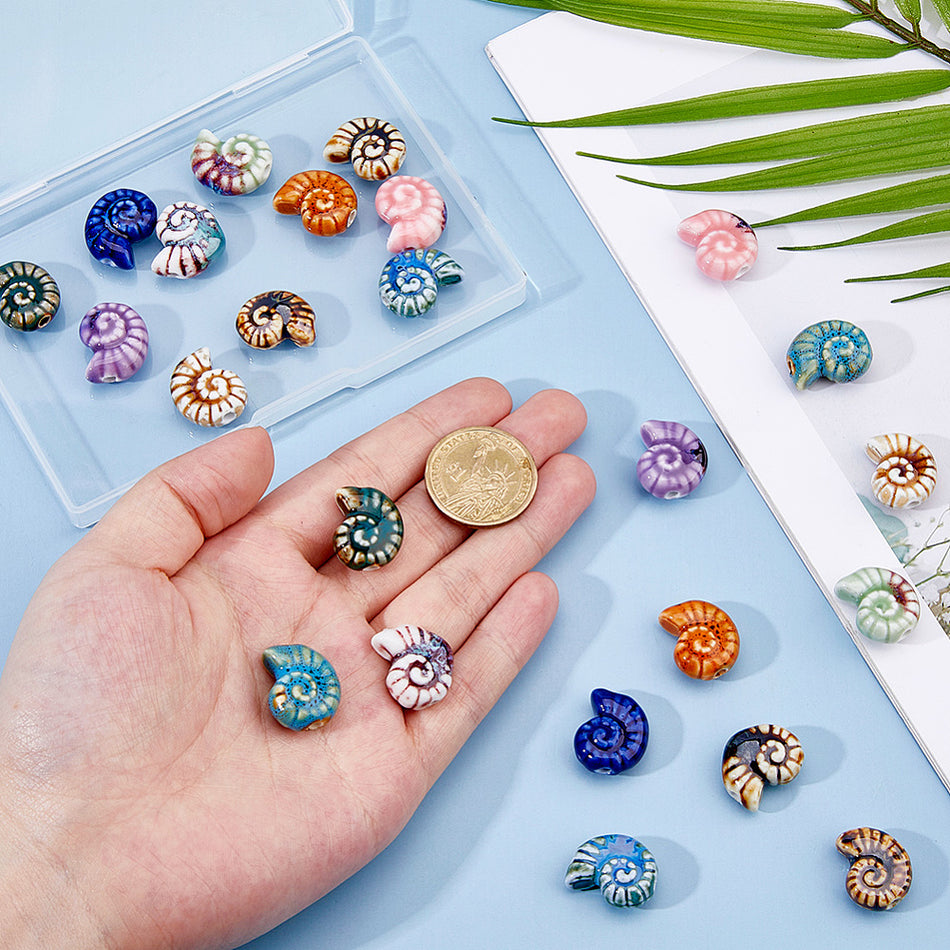 Mixed Color Porcelain Spiral Shell Beads 20mm, 4pc