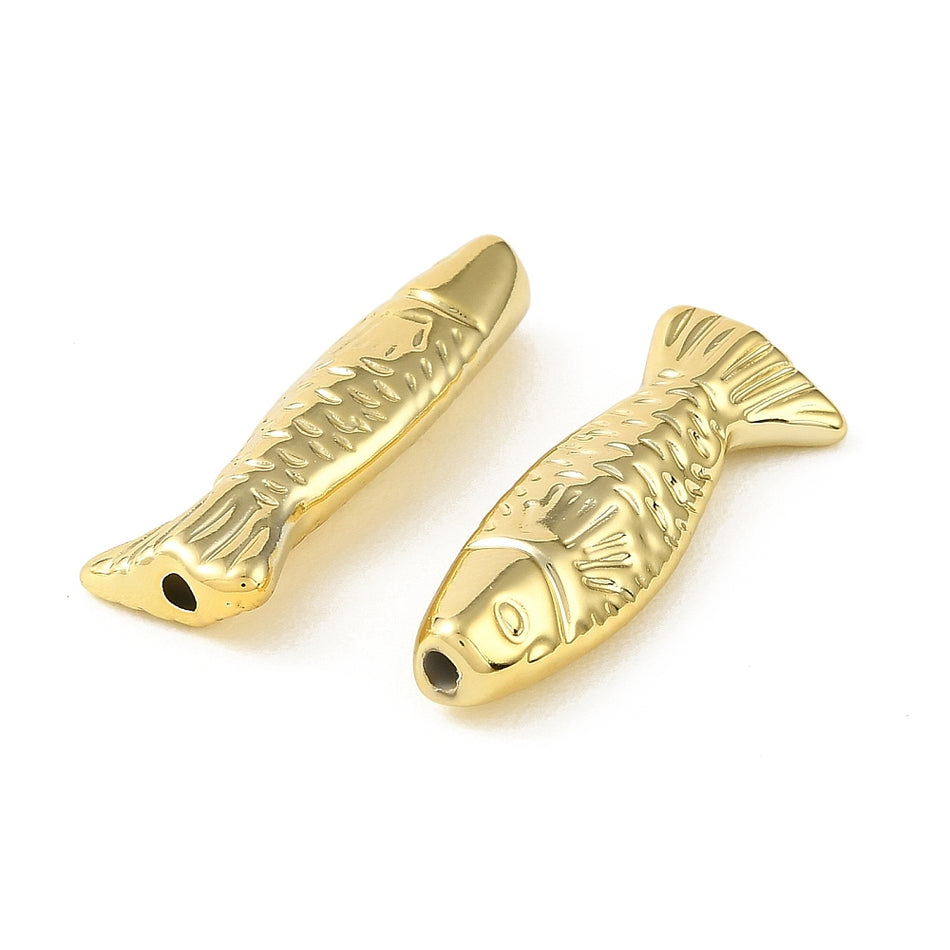Acrylic Gold-Plated Textured Fish Beads 34mm, 5pcs