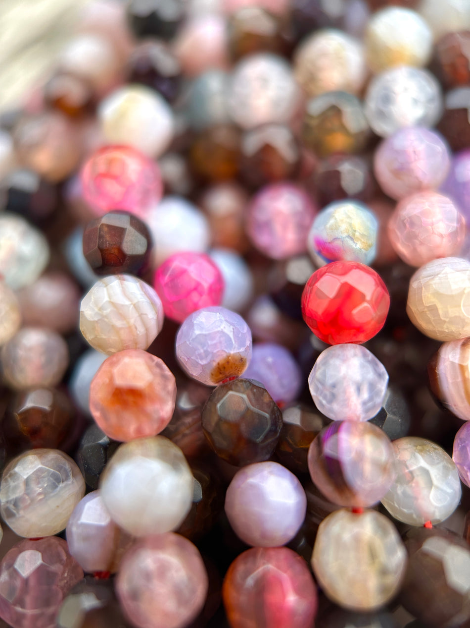 Faceted Multicolor Round Agate Strand, 4mm