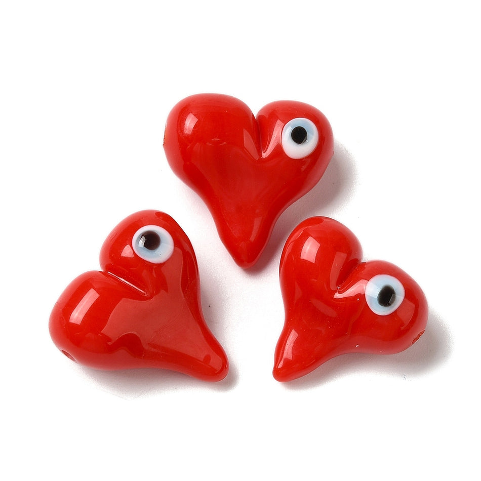 Lampwork Red Eye Heart Bead 18mm, 2pcs