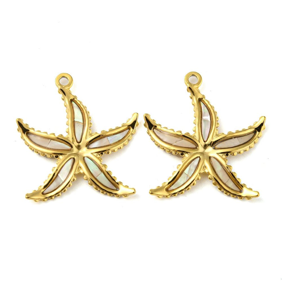 Stainless Steel Gold Star Shell Pendant 28mm, 1pc