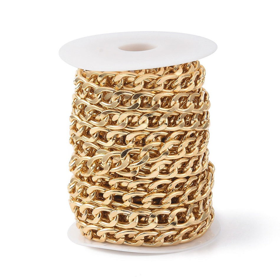 Gold Aluminum Curb Chain Roll 16.5mm, 10 Yards