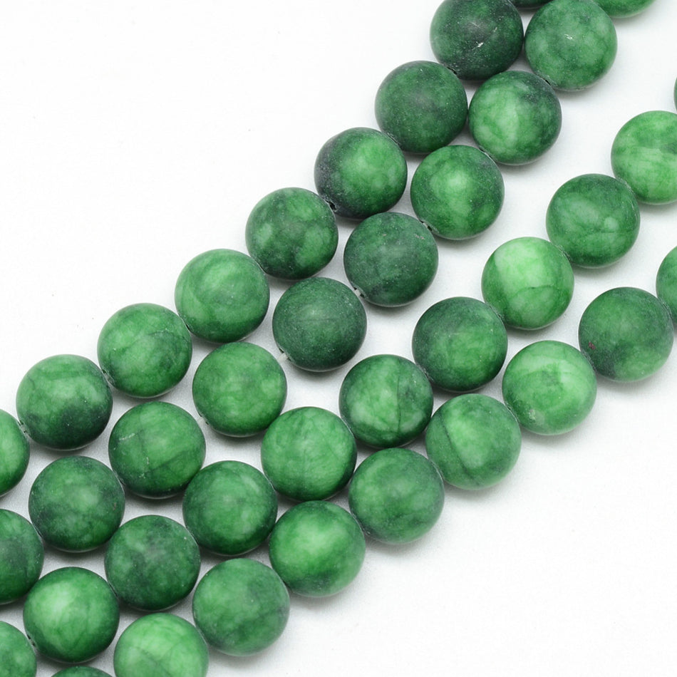 Frosted Round Jade Bead Strand, 10mm