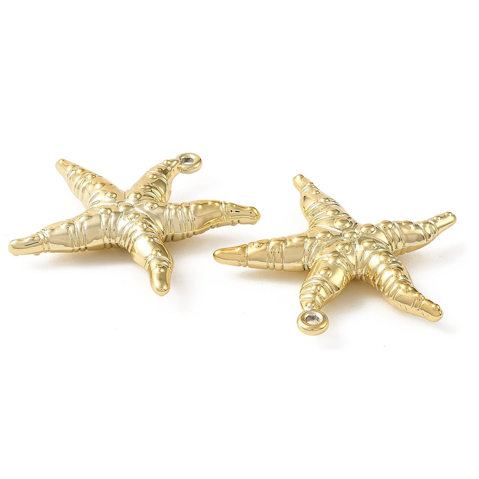 Gold-Plated Starfish Pendant 52mm, 2pcs