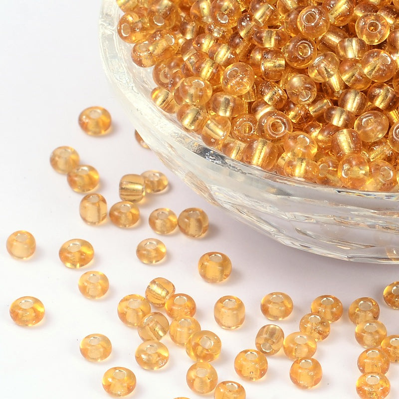 6/0 Gold Glass Seed Beads, Silver Lined Round Hole, about 730pcs/50g