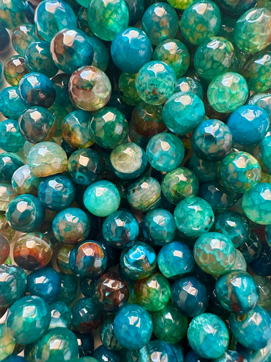 Faceted Round Teal Agate Bead Strand, 10mm