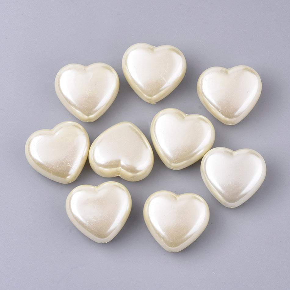 Pearl Acrylic Heart Beads 24mm, 10pcs