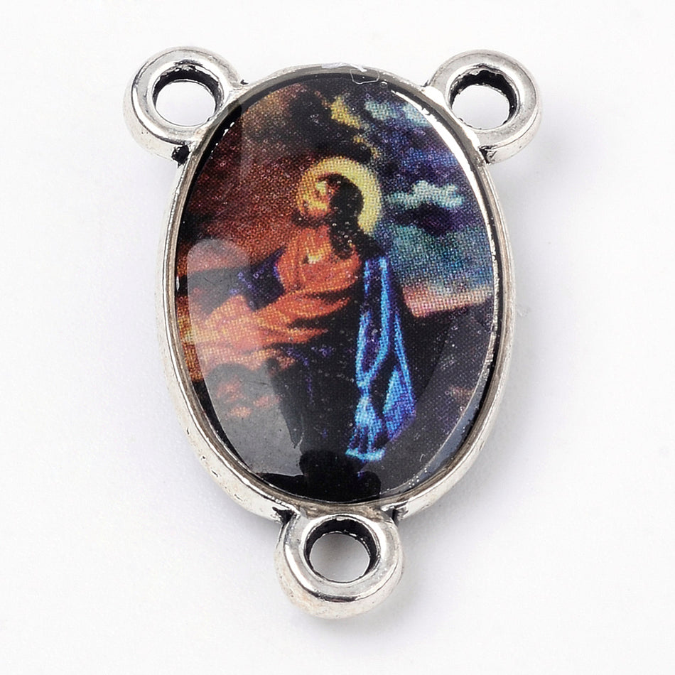 Silver Oval Rosary Center with Jesus 22mm, 2pcs