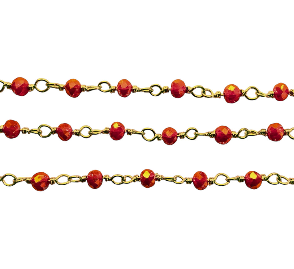 Gold-Filled Beaded Crystal Chain 4mm, 1 Yard