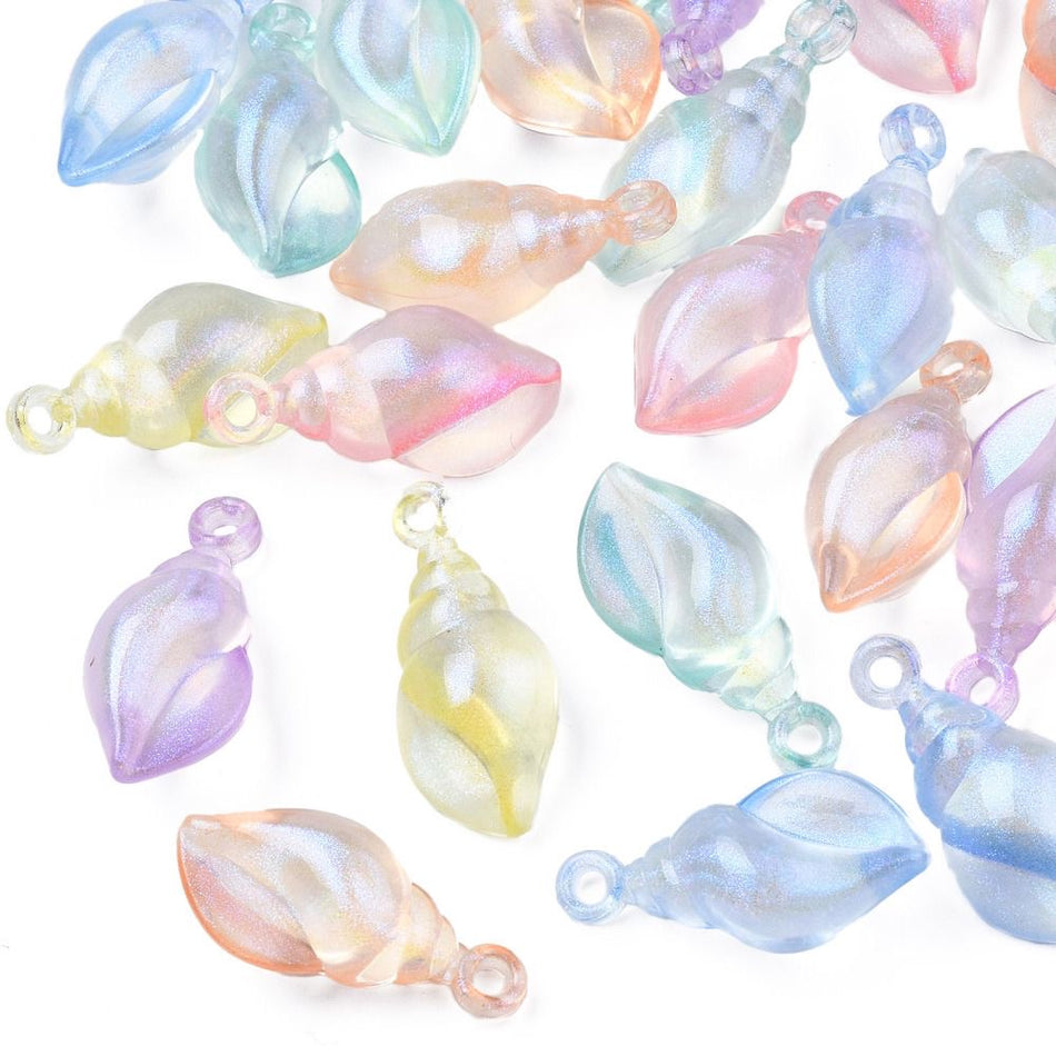 Mixed Color Transparent Acrylic Shell Pendant 29mm, 5pcs