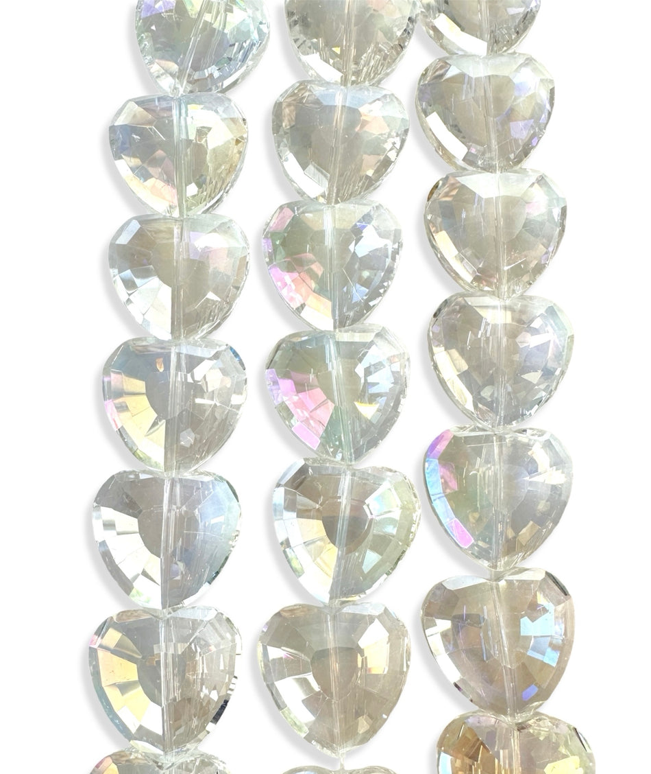 Faceted Tornasol Heart Bead Crystal Strand, 35mm