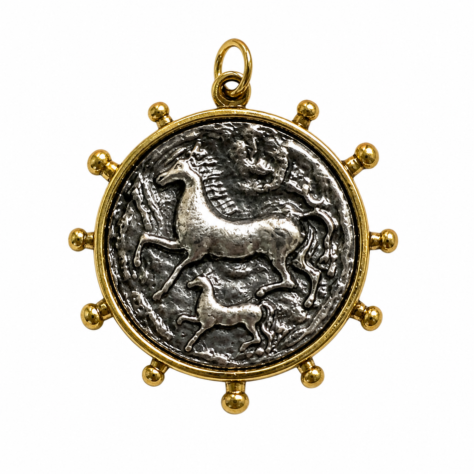 Golden and Silver Coin Pendant, 33mm 1PC