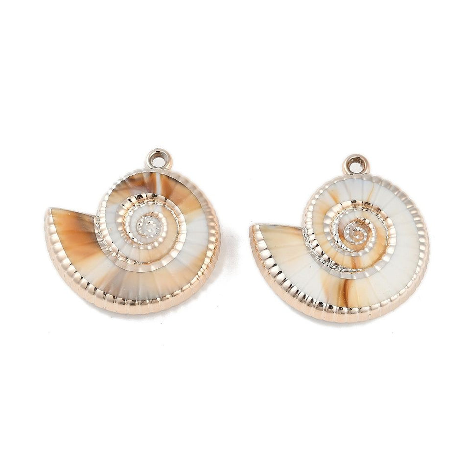 Caramel with Gold Shell Acrylic Pendant 34mm, 4pcs