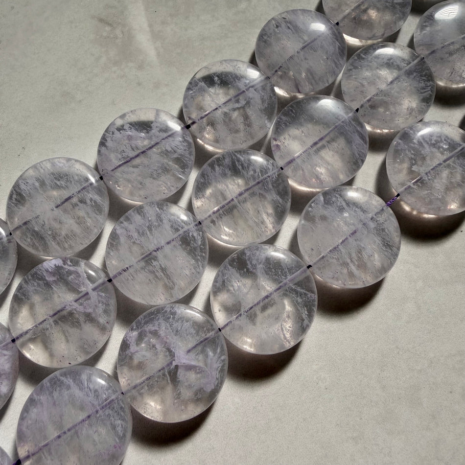 Amethyst Circular Coin Bead 30mm Strand