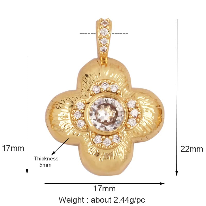 18k Gold Plated Flower Pendant With Zirconia 22mm, 1pc